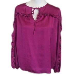 5/$55 LOFT by Ann Taylor raspberry magenta pink silky polyester v-neck blouse M